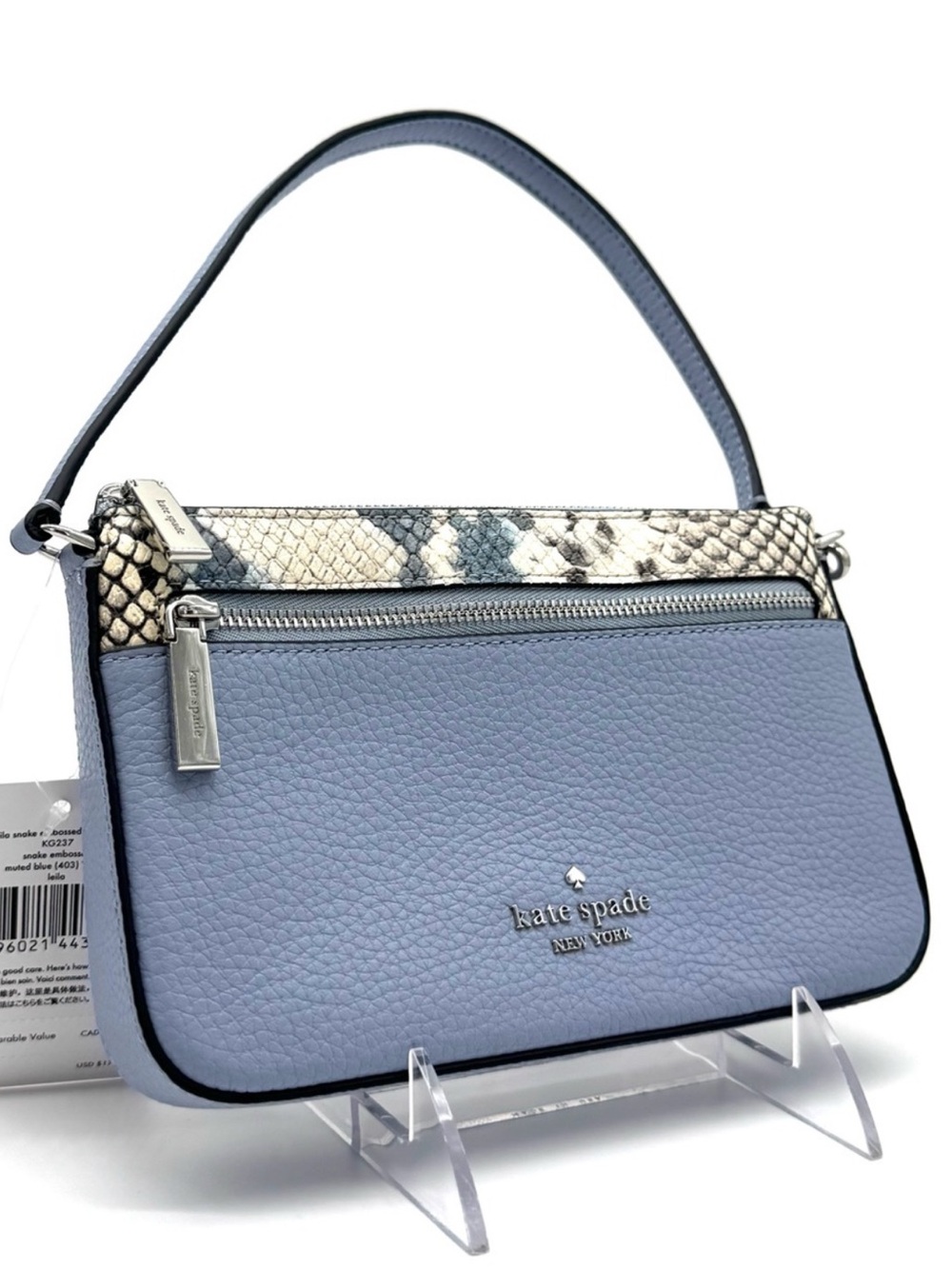 Kate Spade Leila Convertible Leather Mini Pachette Bag Snakeskin Blue